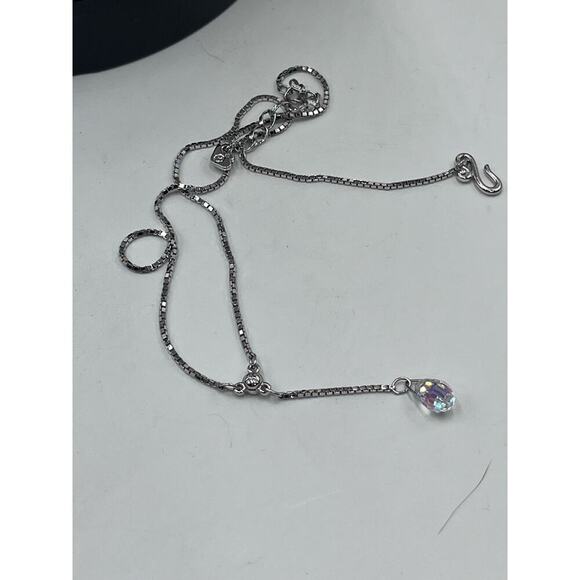 Swarovski Signed Rhodium Sterling Silver Box Chain Crystal Briolett Necklace - Picture 14 of 14